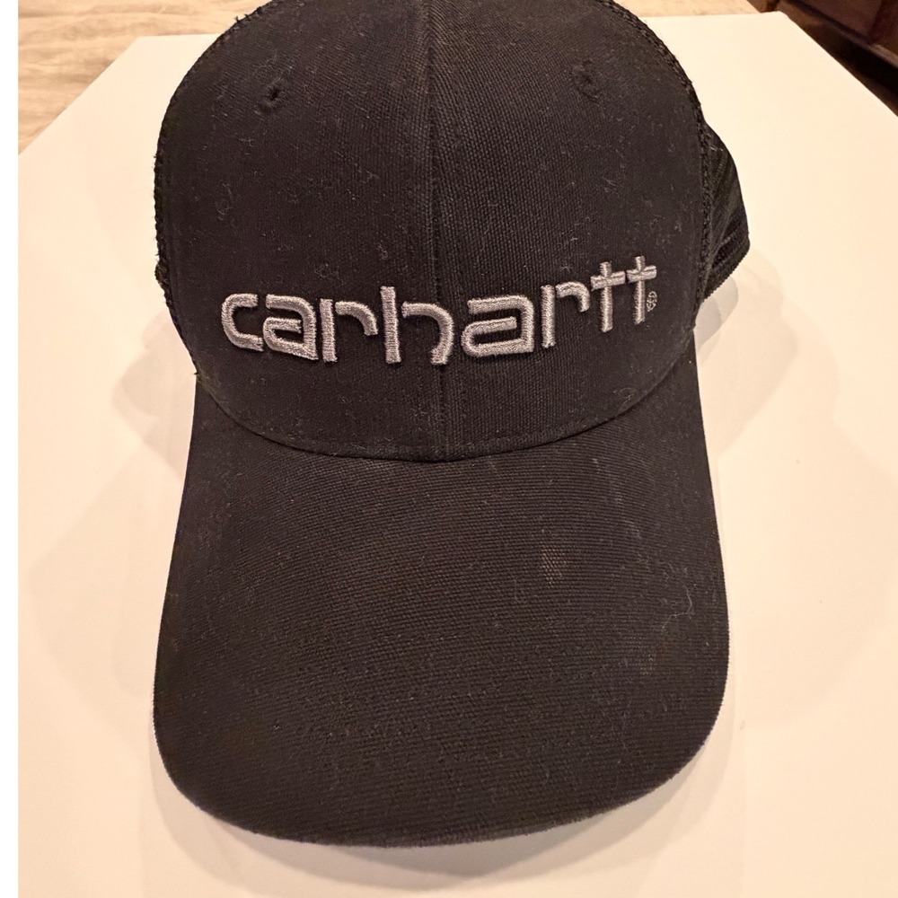 Carhartt Mens Black Mesh Back Trucker Hat Embroidered Logo Snapback Cap EUC